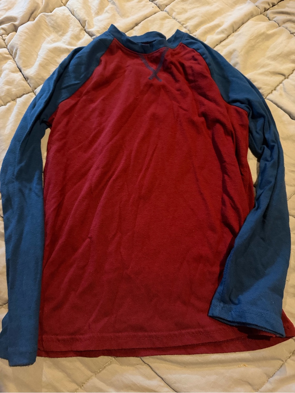 jumping beans Red Body Long-Sleeve Raglan with Blue Sleeves